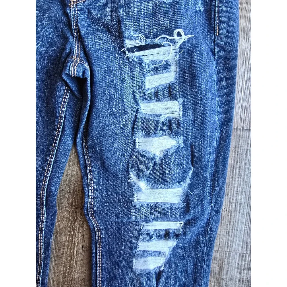 LEI Juniors Dark Wash Distressed Ripped Skinny‎ Jeans Size 7 Regular Denim